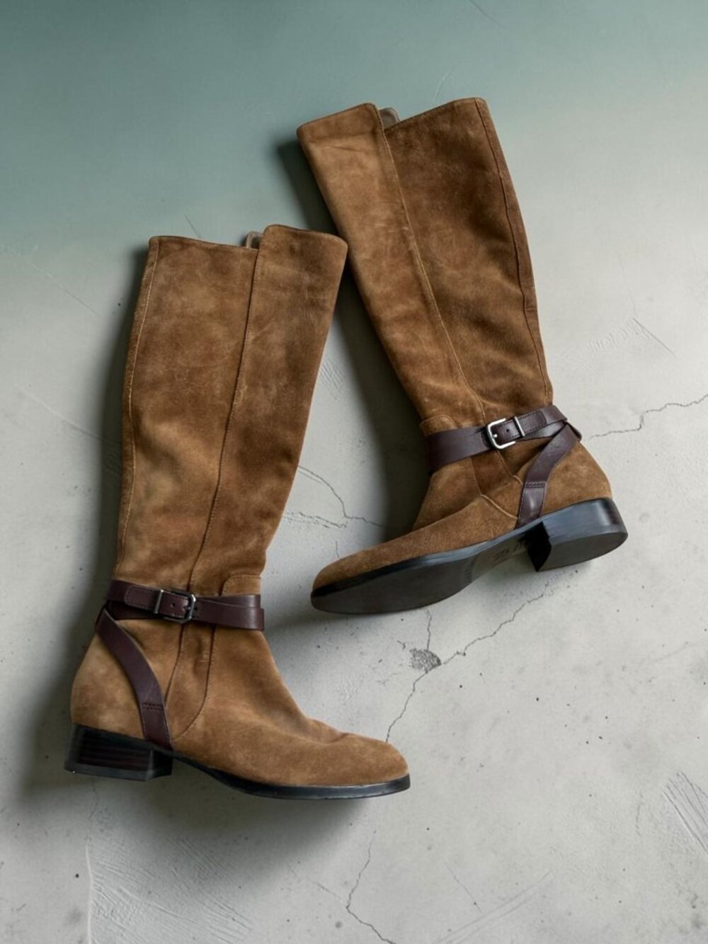 VIA SPIGA Brown Suede Leather Buckle Zip Boots Size 5.5